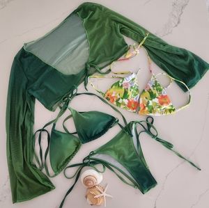 Bikini Set EUC 4 Piece Set Beach Cover-up Top 2 Bikini Bras and Bottom Special